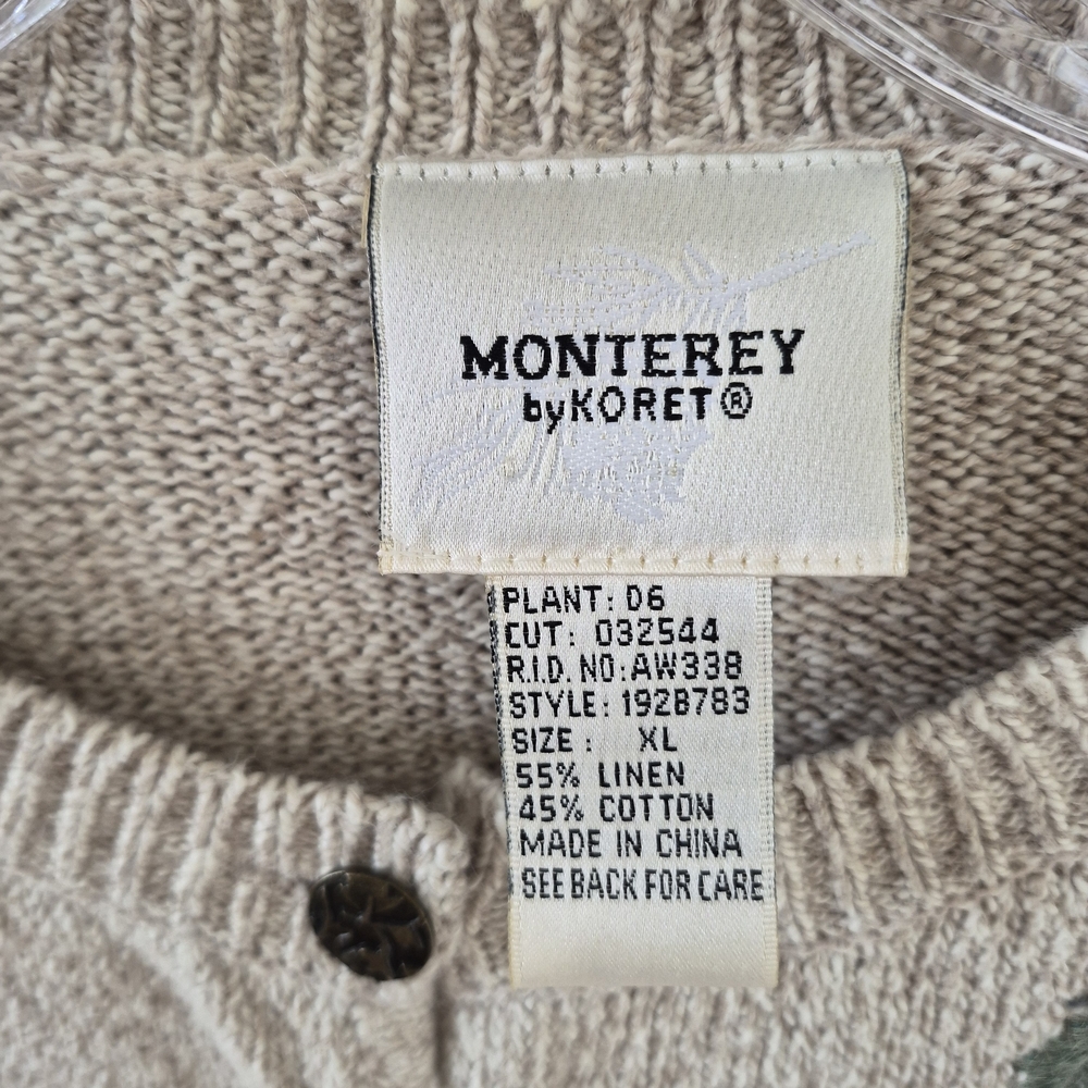 ​Monterey By Koret Cardigan Women's XL Beige Floral Linen Blend Boho Cottagecore - Picture 4 of 12
